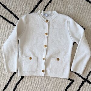Zara Ivory Knit Lady Sweater with Brass Accents
